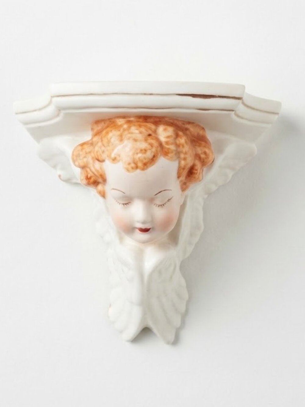 Vintage Ceramic Angel Wall Shelf Figurine Mid-Century Modern Figural Cherub 7"